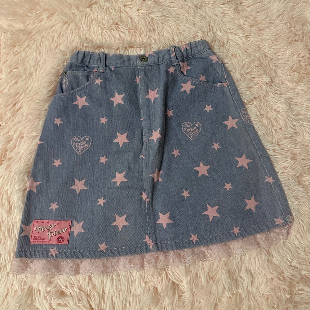VINTAGE JAPANESE GYARU MEZZO PIANO PINK PURPLE PETITE XS DENIM SKIRT